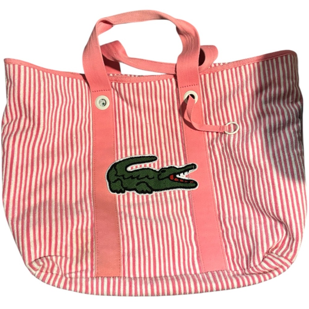 Lacoste Pink and White Striped Tote Bag